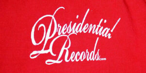 presidential records red curseve logo shirt
